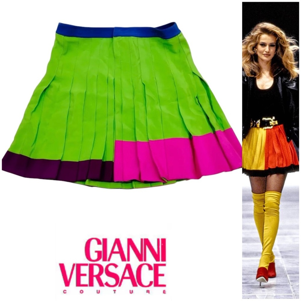 Rare Gianni Versace Fall/Winter 1991 Couture Color Block Silk Skater Skirt